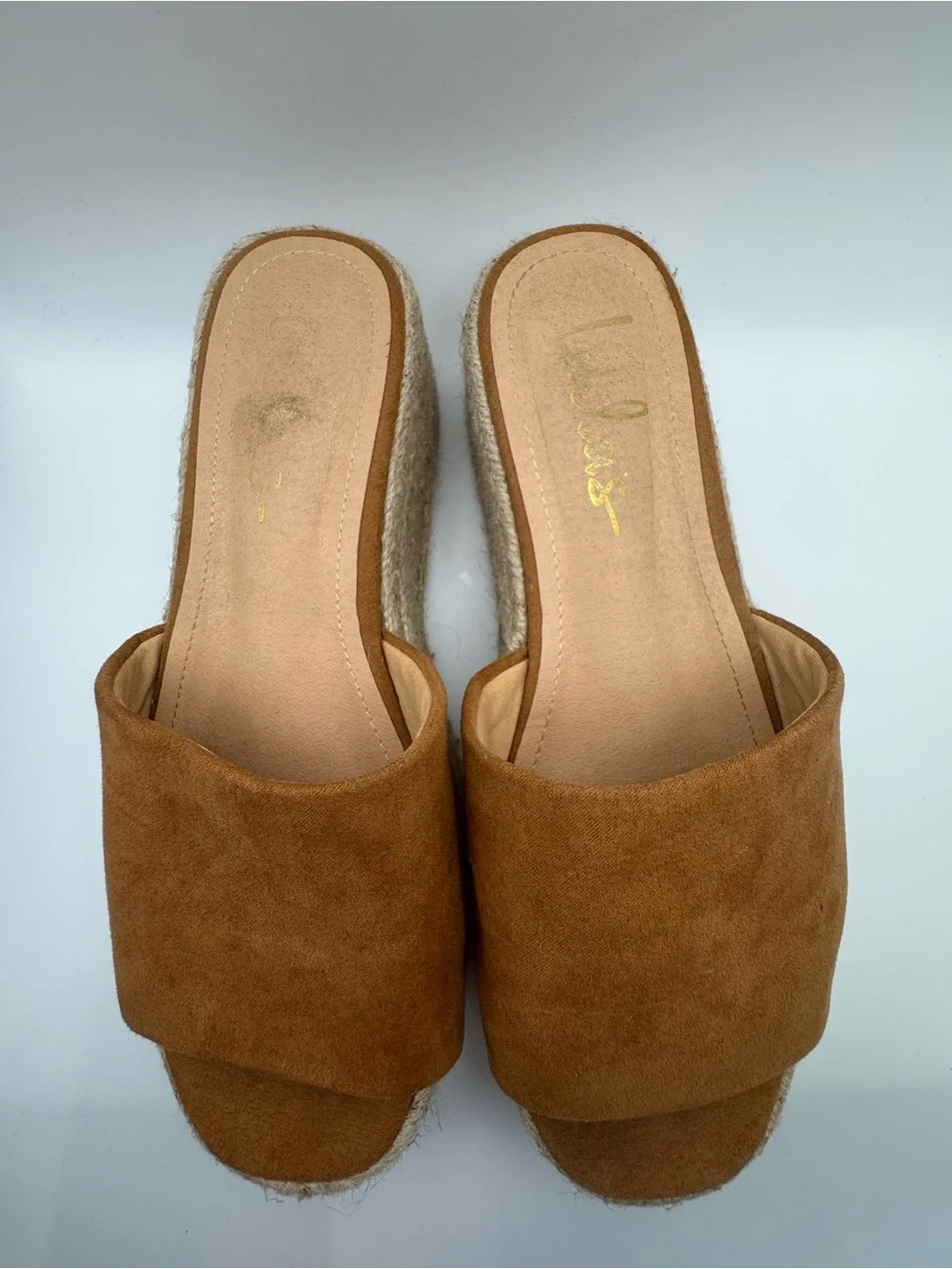 Lulus Size 8 Brown Faux Suede Espadrille Platform Slide Sandals